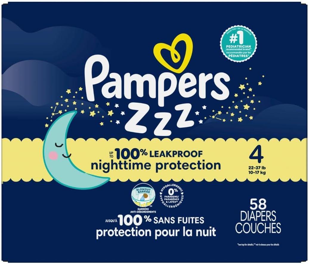imagePampers Overnight Diapers  Swaddlers Overnights  Size 3 116 Count Disposable Baby Diaper Night Time Leak and Skin ProtectionSize 4