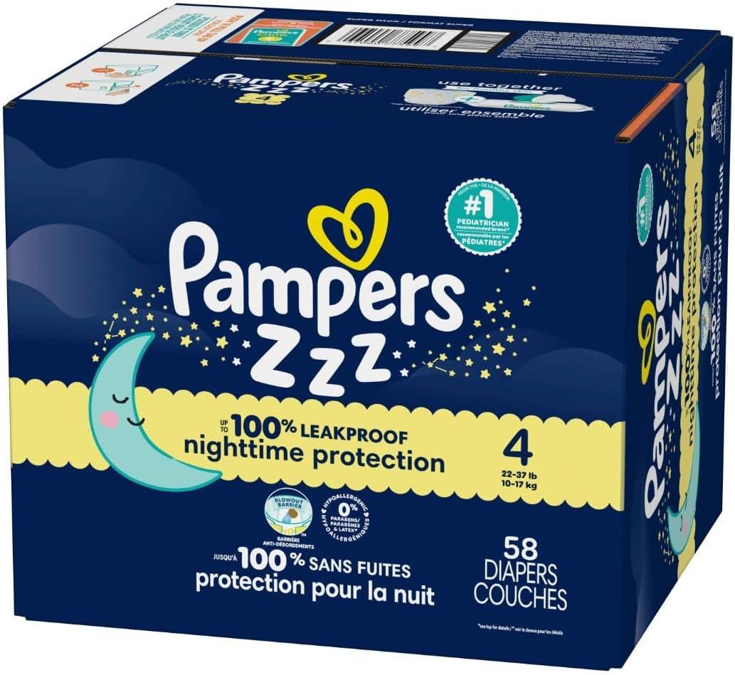 imagePampers Overnight Diapers  Swaddlers Overnights  Size 3 116 Count Disposable Baby Diaper Night Time Leak and Skin ProtectionSize 4