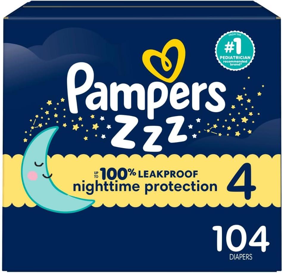 imagePampers Overnight Diapers  Swaddlers Overnights  Size 3 116 Count Disposable Baby Diaper Night Time Leak and Skin ProtectionSize 4