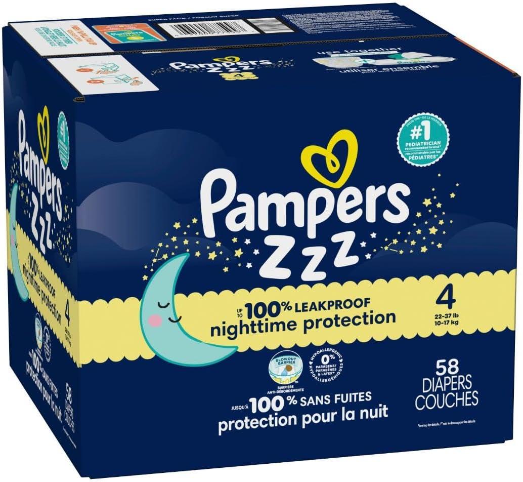 imagePampers Overnight Diapers  Swaddlers Overnights  Size 3 116 Count Disposable Baby Diaper Night Time Leak and Skin ProtectionSize 4