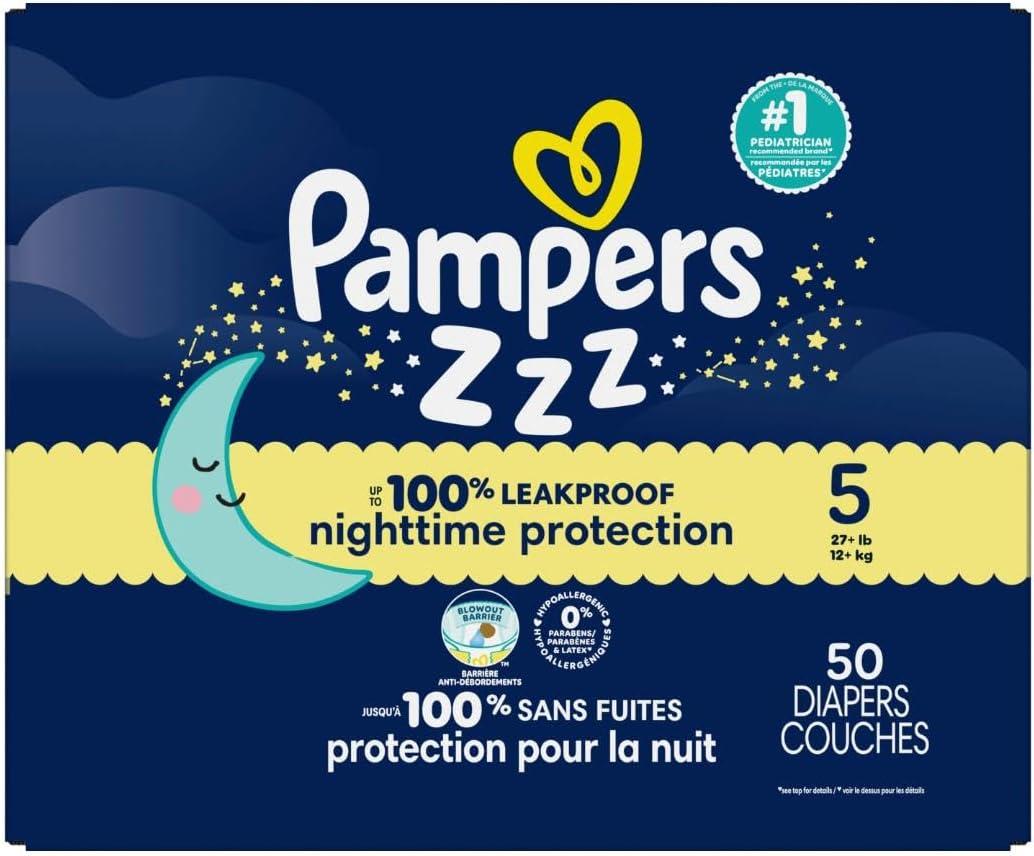 imagePampers Overnight Diapers  Swaddlers Overnights  Size 3 116 Count Disposable Baby Diaper Night Time Leak and Skin ProtectionSize 5