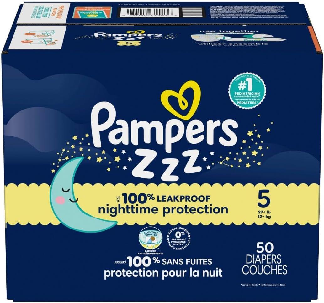 imagePampers Overnight Diapers  Swaddlers Overnights  Size 3 116 Count Disposable Baby Diaper Night Time Leak and Skin ProtectionSize 5