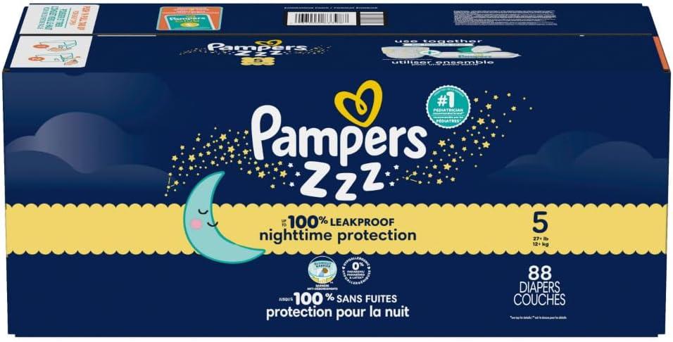 imagePampers Overnight Diapers  Swaddlers Overnights  Size 3 116 Count Disposable Baby Diaper Night Time Leak and Skin ProtectionSize 5