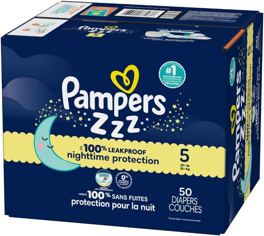 imagePampers Overnight Diapers  Swaddlers Overnights  Size 3 116 Count Disposable Baby Diaper Night Time Leak and Skin ProtectionSize 5