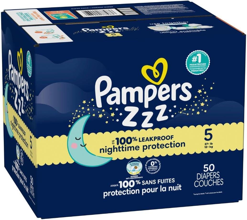 imagePampers Overnight Diapers  Swaddlers Overnights  Size 3 116 Count Disposable Baby Diaper Night Time Leak and Skin ProtectionSize 5