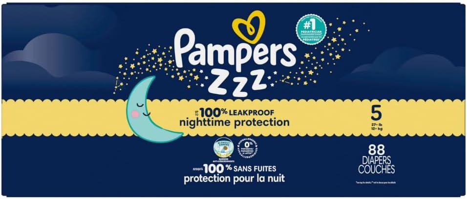 imagePampers Overnight Diapers  Swaddlers Overnights  Size 3 116 Count Disposable Baby Diaper Night Time Leak and Skin ProtectionSize 5