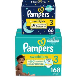 imagePampers Disposable Diapers Size 3 Swaddlers 168 Count  Overnight 66 Count