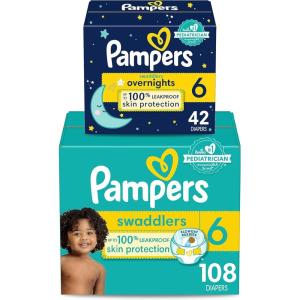 imagePampers Disposable Diapers Size 6 Swaddlers 108 Count  Overnight 42 Count