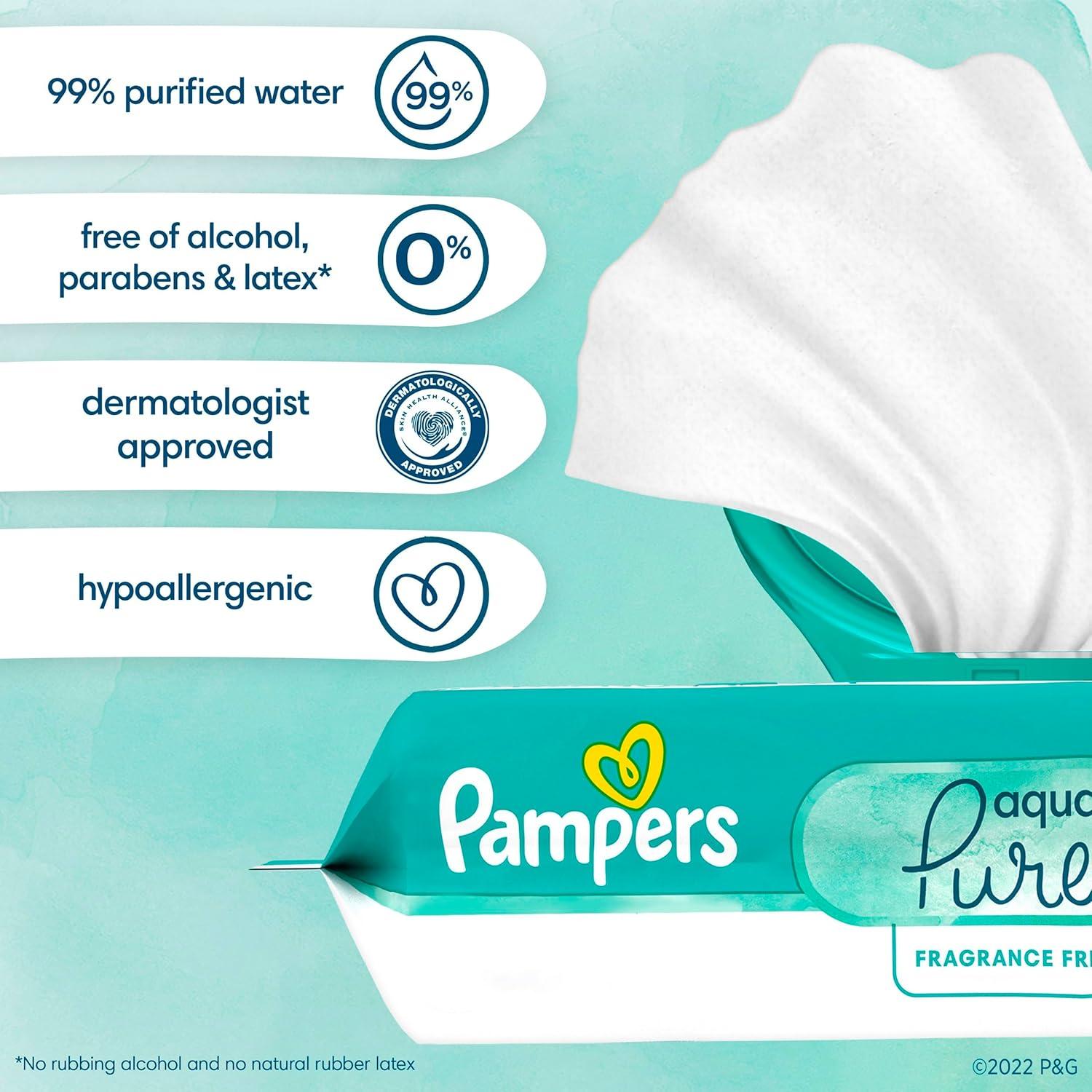 imagePampers Pure Protection Disposable Baby Diapers Size 7 One Month Supply 88 Count with Aqua Pure Baby Wipes 6X PopTop Packs 336 CountSize 2