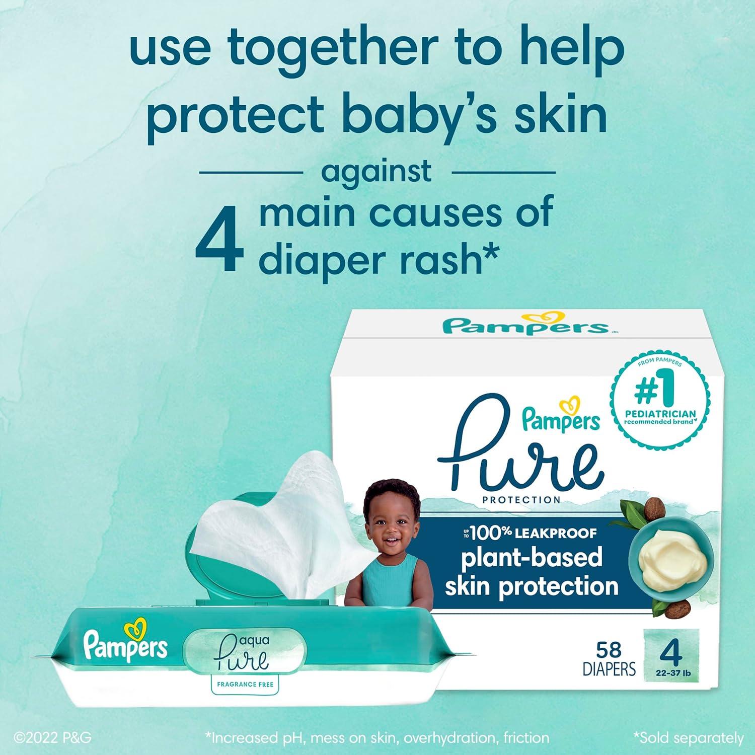 imagePampers Pure Protection Disposable Baby Diapers Size 7 One Month Supply 88 Count with Aqua Pure Baby Wipes 6X PopTop Packs 336 CountSize 6