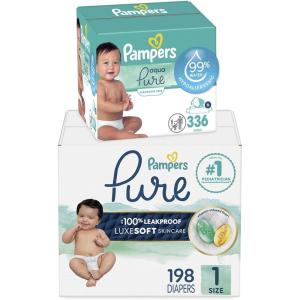 imagePampers Pure Protection Disposable Baby Diapers Size 7 One Month Supply 88 Count with Aqua Pure Baby Wipes 6X PopTop Packs 336 CountSize 1