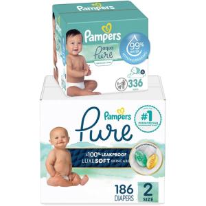 imagePampers Pure Protection Disposable Baby Diapers Size 7 One Month Supply 88 Count with Aqua Pure Baby Wipes 6X PopTop Packs 336 CountSize 2