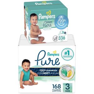 imagePampers Pure Protection Disposable Baby Diapers Size 7 One Month Supply 88 Count with Aqua Pure Baby Wipes 6X PopTop Packs 336 CountSize 3 168 Count