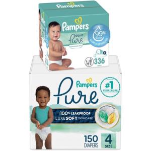imagePampers Pure Protection Disposable Baby Diapers Size 7 One Month Supply 88 Count with Aqua Pure Baby Wipes 6X PopTop Packs 336 CountSize 4  6X