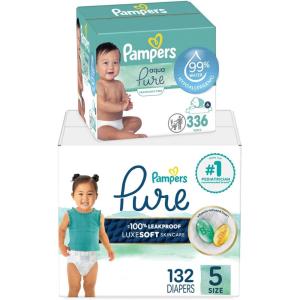 imagePampers Pure Protection Disposable Baby Diapers Size 7 One Month Supply 88 Count with Aqua Pure Baby Wipes 6X PopTop Packs 336 CountSize 5