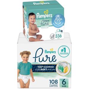 imagePampers Pure Protection Disposable Baby Diapers Size 7 One Month Supply 88 Count with Aqua Pure Baby Wipes 6X PopTop Packs 336 CountSize 6