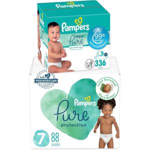 imagePampers Pure Protection Disposable Baby Diapers Size 7 One Month Supply 88 Count with Aqua Pure Baby Wipes 6X PopTop Packs 336 CountSize 7  6X