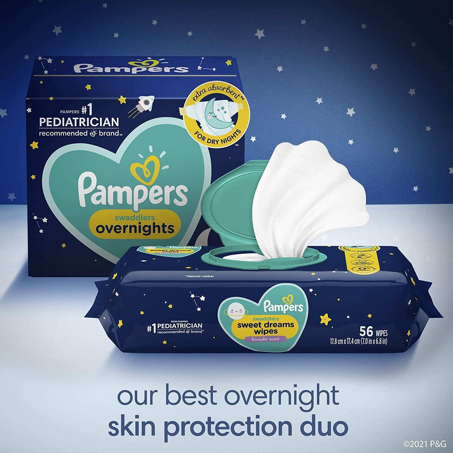imageOvernight Diapers Size 4 58 Count and Baby Wipes  Pampers Swaddlers Overnights Disposable Baby Diapers and Sweet Dreams Wipes 12X PopTop 672 Count